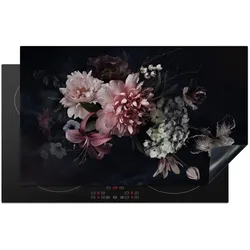 HERDABDECKPLATTE Blumen - Vintage - Pastell - Rosa - Weiß Induktionsmatte 83x51 cm