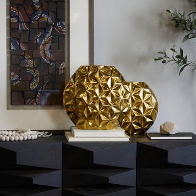 CosmoLiving by Cosmopolitan Aluminum Metal Faceted Geometric Vase - Black, Silver, Gold