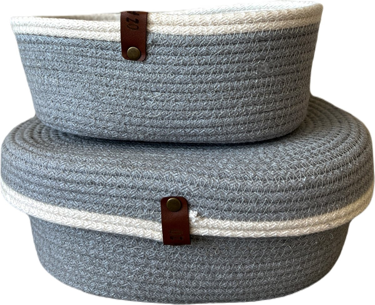 OZ Home 2-delige Mandenset met Deksel - Ovaal - Lightblauw/Wit