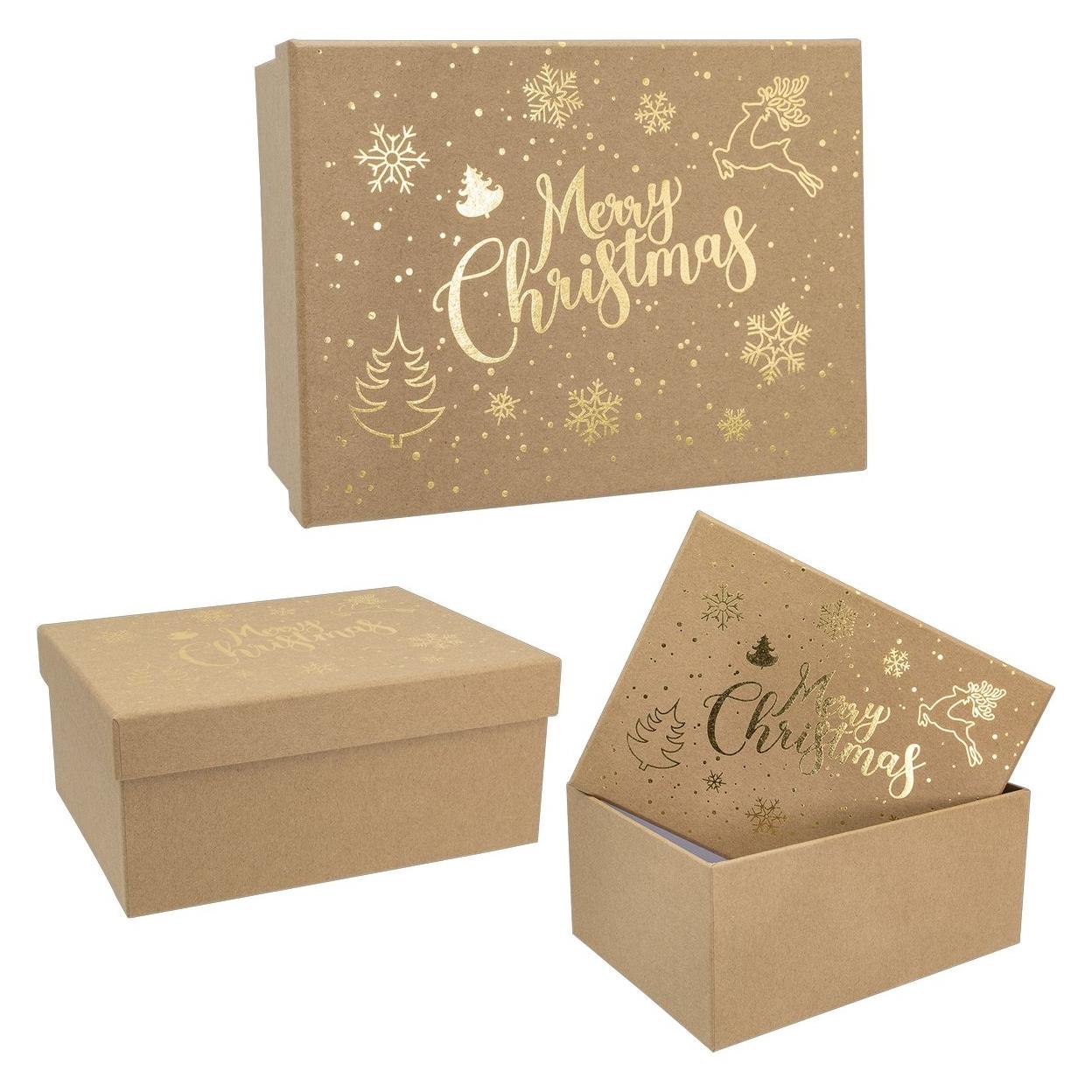 Idena Geschenkbox Weihnachten Merry Christmas Kraftpapier braun 20x15x9cm (1x) (49621019)