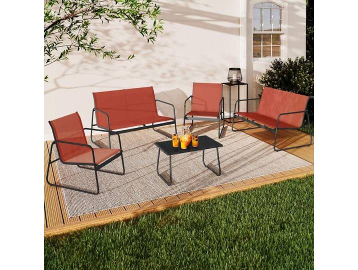 IDMARKET Salon de jardin bas MALAGA 6 places avec 2 canapés fauteuils et table terracotta