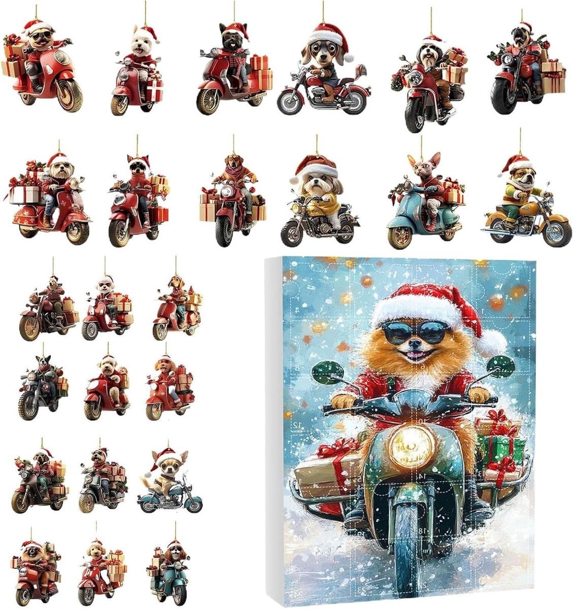Kerst Adventskalender met 24 Multicolor Honden Decoratie Acryl Ornamenten voor 24 Dagen