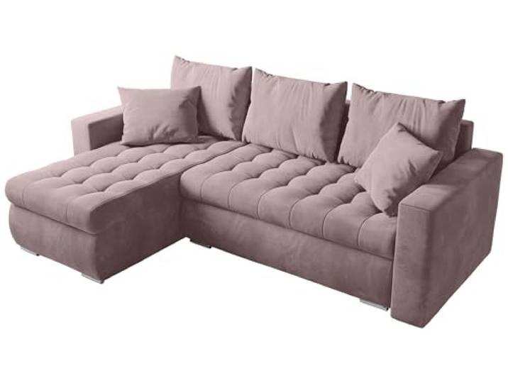 BROMARKT Sofa mit Schlaffunktion und Bettkasten Rosa Schlafsofa L Form Wohnlandschaft Eckcouch Sofa Freistehend Polstercouch Ecksofa Schlafcouch Stauraum 238 cm Breite 4 Sitzer Stoff Monolith