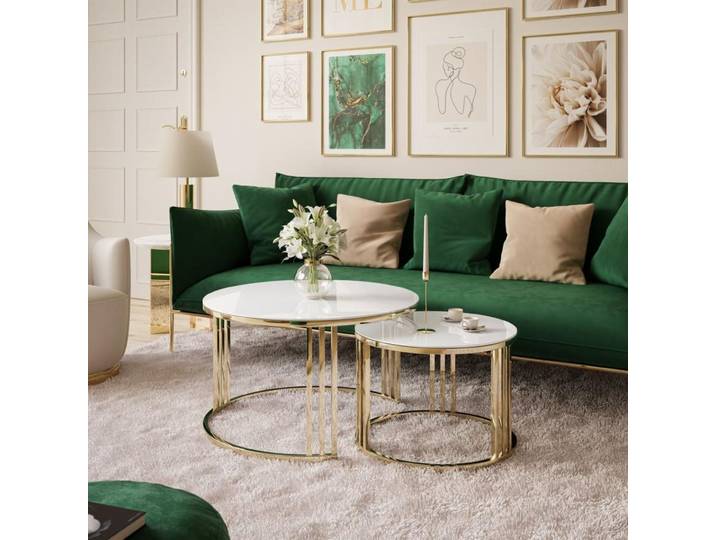 Runder Couchtisch 2in1 LORI GLASS goldener Chrom