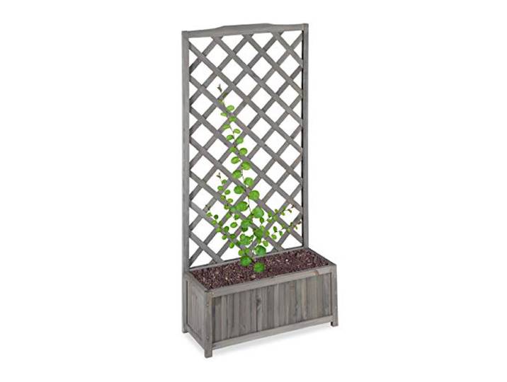 Relaxdays Jardinière avec Treillis Espalier Tuteur Plantes grimpantes bac à Fleurs Bois Vigne Lierre 35L\, 150cm\, Gris\, XL