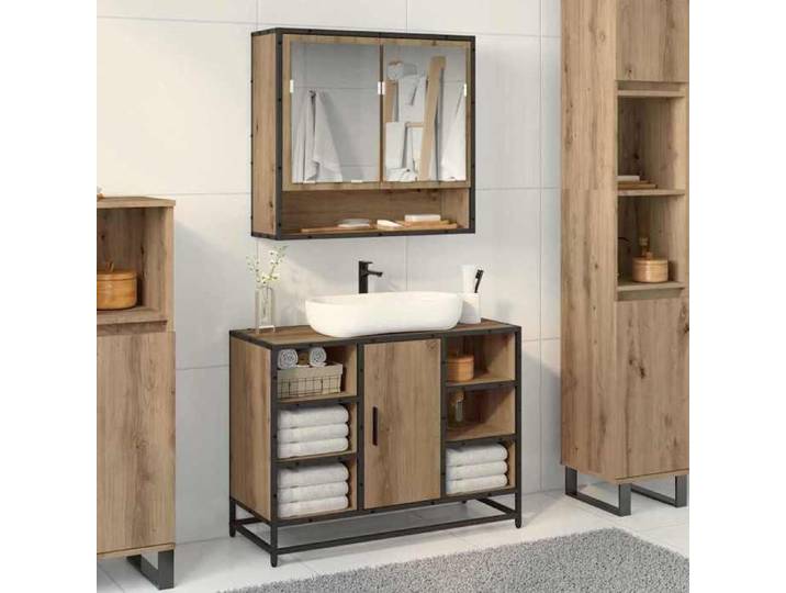 (ON SALE)Ensemble de mobilier de salle de bain - Meuble/Colonne Salle de Bain - 2 pcs Chêne artisanal @FR4518971