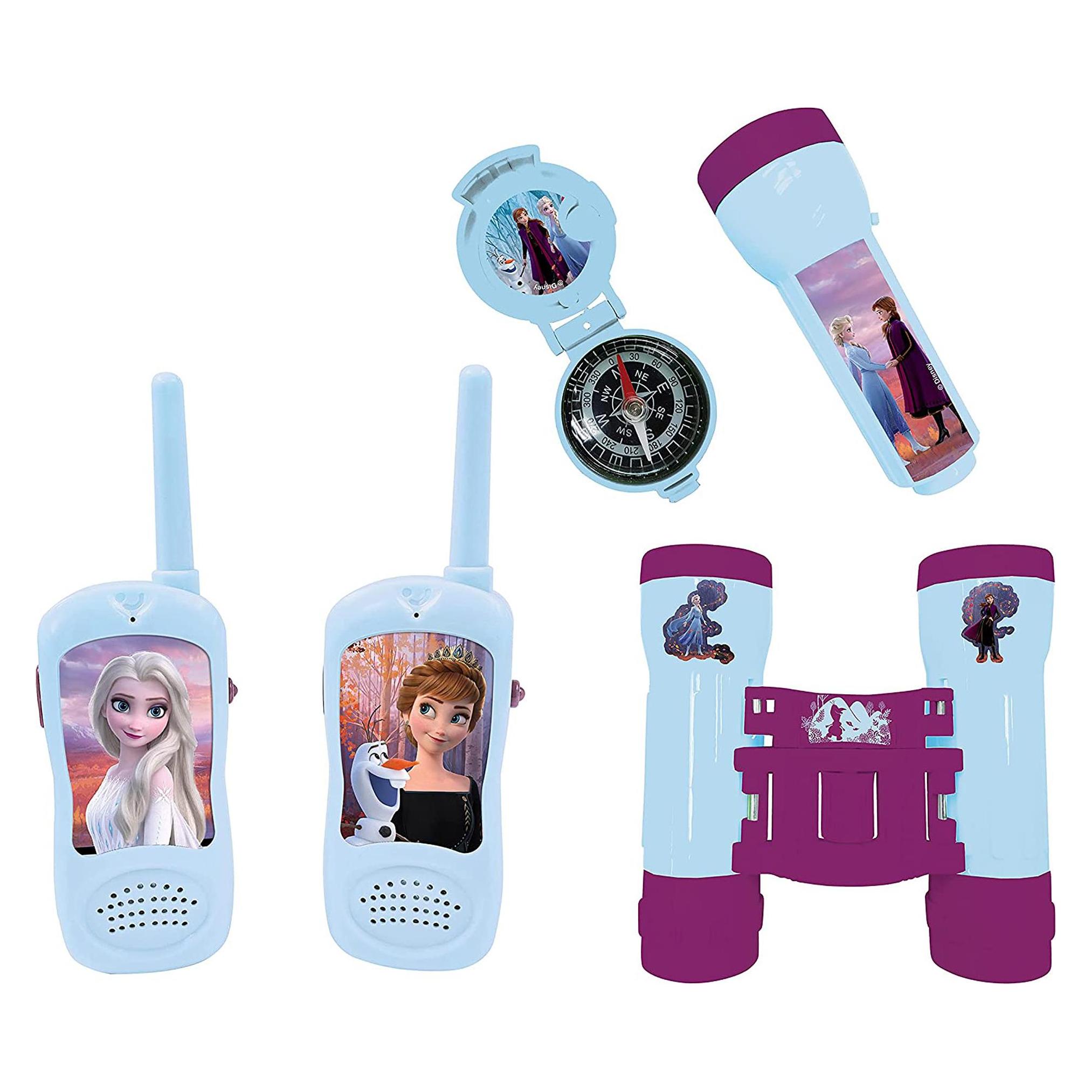 Lexibook Disney Frozen Abenteuerset mit 2 Walkie Talkies bis 120m Reichweite, Fernglas, Taschenlampe, Kompass (RPTW12FZ)
