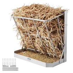 VEVOR Heuraufe Vieh, 610 x 297 x 584 mm, 2-in-1-Futterautomat für Heu & Getreide, Wandraufe mit Futterschale, Futtertrog für Ziegen, stabile Futterraufe aus Stahl für Schafe & Pferde, Futterspender