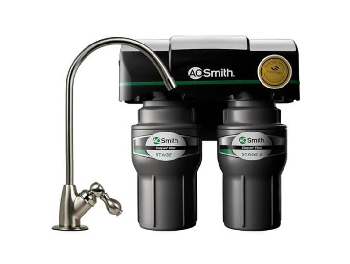 AO Smith Wasserfiltersystem unter der Spüle, reduziert PFAS, Blei und Chlor im Trinkwasser, Claryum-Filtration für die Küche, 2-stufig, AO-US-200
