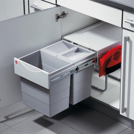 Mülleimer für die Küche - Abfallsammler - Zur Mülltrennung - Platzsparendes Tandem-Design - 40 Liter - Hellgrau