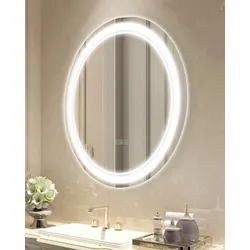 VEVOR LED-Badezimmerspiegel runder Kosmetikspiegel (60 cm) mit Front- und Hintergrundbeleuchtung, beschlagfreier Memory-Spiegel stufenlos dimmbarer Badezimmerspiegel mit 3 Farbtemperaturen Wandmontage