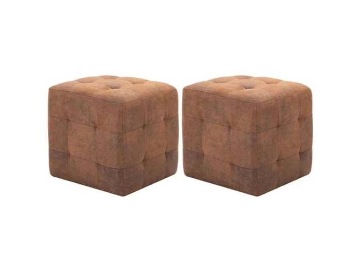 Heofavd Nachttisch 2er Set Braun 30x30x30 cm Polsterhocker Wildleder-Optik