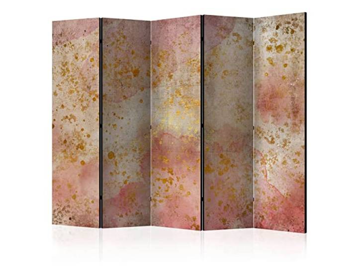 decomonkey Paravent Raumteiler Innen Abstrakt, 225x172 cm, 5-teilig, Beton Beidseitig, Rosa, Wohnzimmer, Room Divider, Wall, Raumteiler Stehend, Trennwand, Sichtschutz, Spanische Wand, Sichtschutzwand