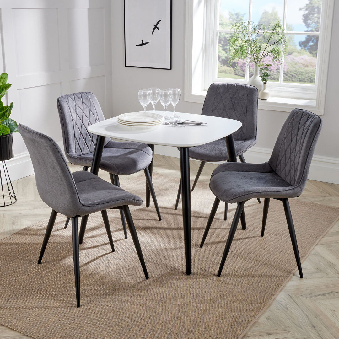 George Oliver Aspen 5-Piece Casual Dining Set - Square Dining Table & Four Upholstered Diamond Fabric Chairs White/Grey 4