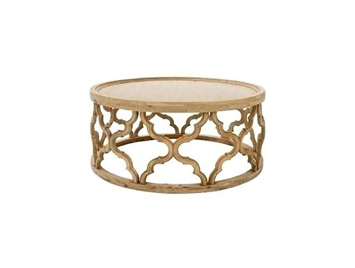 My Flair Couchtisch Massivholz Rund 80 cm - Tannenholz Natur Handgefertigter Wohnzimmertisch mit ornamentaler Basis – fertig montiert, Boho & Landhaus Stil