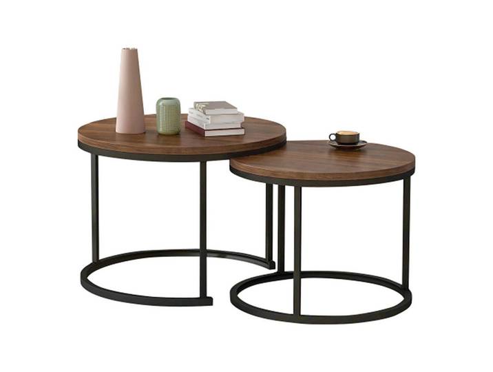 Okwish Couchtisch Set 50/70,5 cm mit 2 runden Tischen in Eiche, Naturfarben, 70.5x50x70.5 cm, Wohnzimmer, Wohnzimmertische, Couchtische