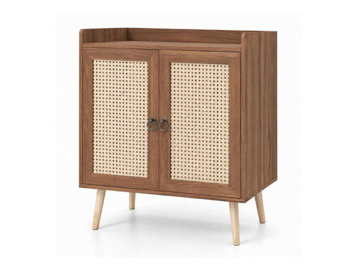 KOMFOTTEU Sideboard Buffetschrank, mit 2 Rattantüren, aus Holz