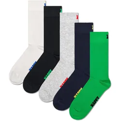 Happy Socks Unisex Socken, 5er Pack - Solid Socks, Baumwollmischung, einfarbig Grün/Schwarz/Grau/Weiß / 41-46