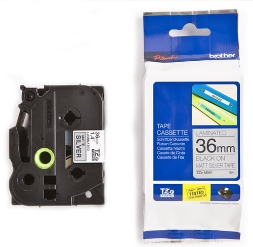 Brother TZe-M961 fita metalizada 36mm texto preto sobre prateado (8M)