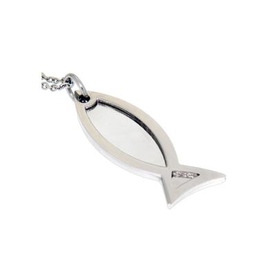 Kette mit Anhänger FIRETTI "Schmuck Geschenk Halskette Fisch - Glaube an Jesus Christus Kugelkette", silber (edelstahlfarben), Halsketten, Damen, Edelstahl, L: 50