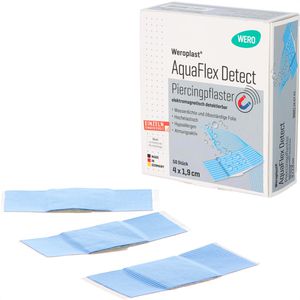 Wero Pflaster AquaFlex Detect Piercing, 50 Strips, wasserdicht, detektierbar, sensitiv, 4 x 1,9cm