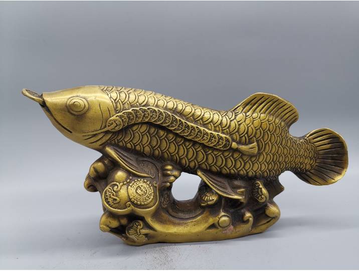 Statue de bouddha Feng Shui chinois doré, Sculpture de poisson sculptée à la main, artisanat d'animaux, poisson en cuivre, accessoires de décoration pour la maison