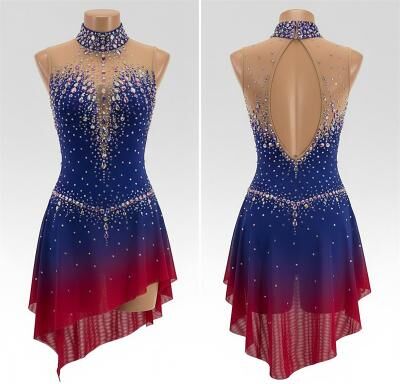 LightInthebox Figure Skating Dress Women's Ice Skating Dress BlueRed Patchwork Open Back Stretchy Training Competition Skating Wear Classic Crystal / Rhinestone Sleeveless Ice Skating Figure Skating