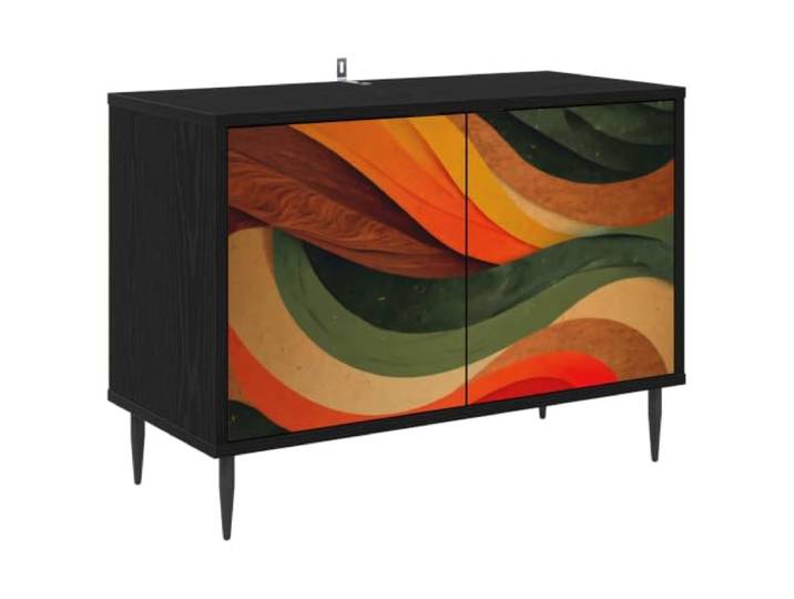 GKMBCVDFR TV-Schrank Bonn 69x33x50,5 cm Schwarz Eichen-Optik Holzwerkstoff Stauraum für Medien, erhöhte Füße, dekoratives Muster, pflegeleichte Oberfläche, moderne Form