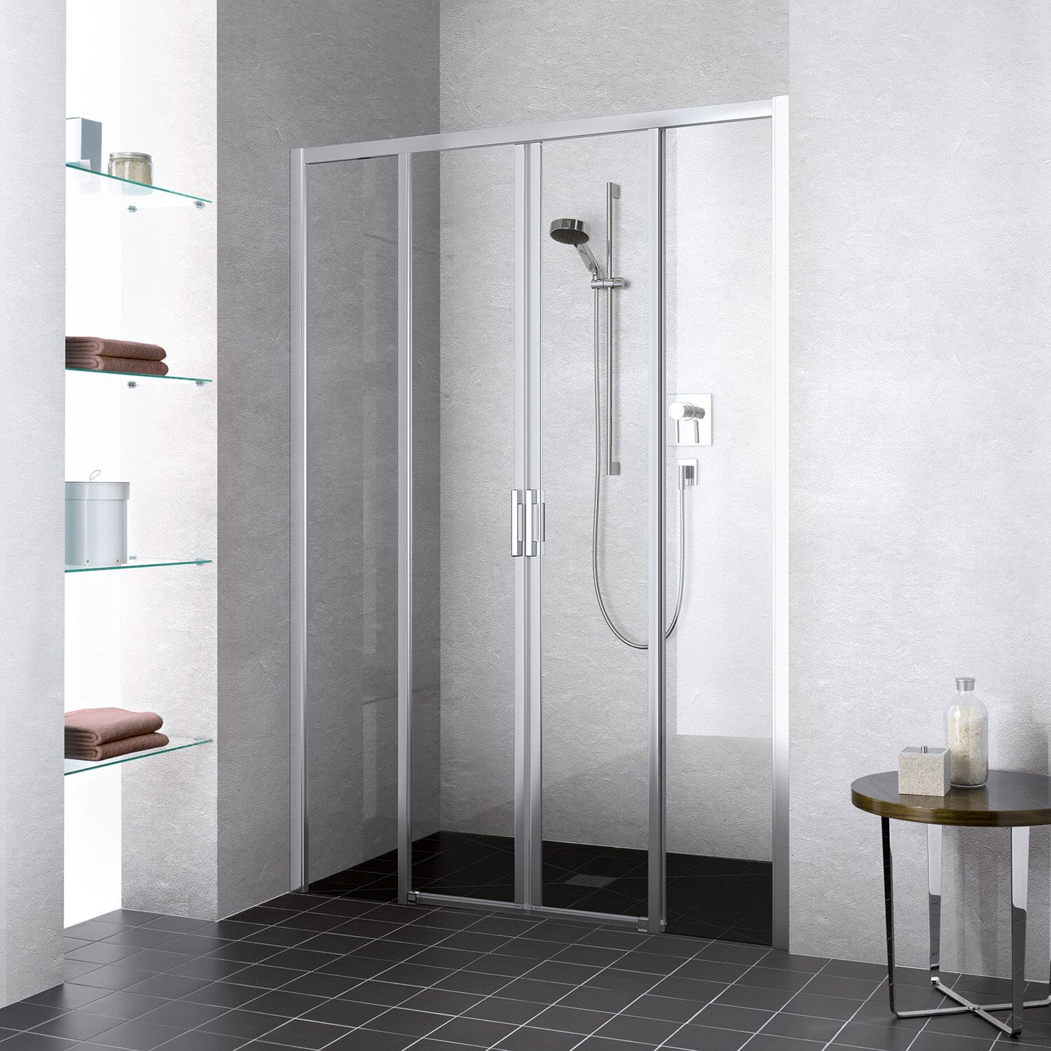 Kermi Liga D4B Gleittür für Nische/Seitenwand 185 x 185 cm, Duschkabinen, LID4B18518VAK,
