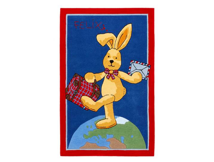 Kinderteppich Felix der Hase, Blau, Tier, rechteckig, 150x220 cmes Vertrauen - Oeko-Tex®, für Fußbodenheizung geeignet, Teppiche & Böden, Teppiche, Teppich Kinderzimmer