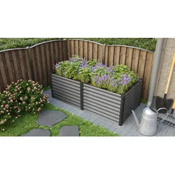 Vitavia Hochbeet Meta 96 x 188 cm rechteckig - 950/1300 l 63 cm Granitgrau mit schwarzen Profilen