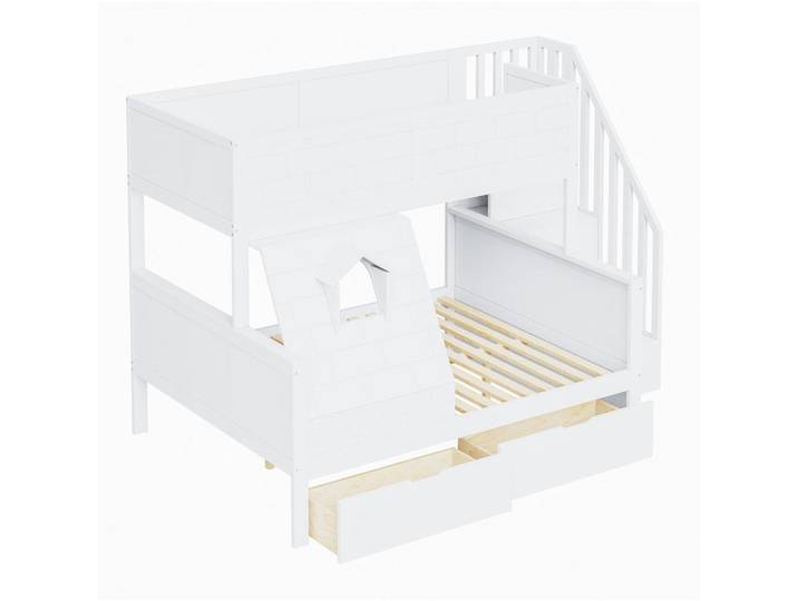 Redom Etagenbett 90/200 & 140/200 cm mit Stauraumtreppe, 2 Schubladen und Fenster, Weiß, 90x200 cm, Babymöbel & Kindermöbel, Kinderzimmer & Jugendzimmer, Stockbetten