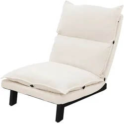 ML-Design Bodenstuhl Beige, Bodensessel mit verstellbarer Rückenlehne, gepolsterter Leinenbezug, Stahlgestell, Loungesessel Bodensofa Bodensitz