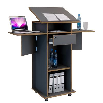Bürowagen VCM "Holz Stehpult Rednerpult Stehtisch Rollen Salia", schwarz (anthrazit), B:123cm T:50cm, Tische, Bürowagen