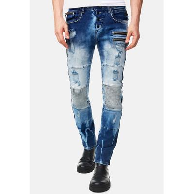 Slim-fit-Jeans RUSTY NEAL "MISATO", Herren, Gr. 32, Länge 32, blau, 98% Baumwolle, 2% Elasthan, unifarben, lang, Jeans Slim-fit-Jeans, im modischen Used-Look