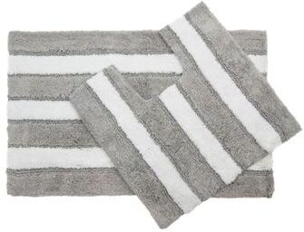 IH Casa Decor 2Pc Cotton-Poly Bath Mat Set White/Silver Stripes