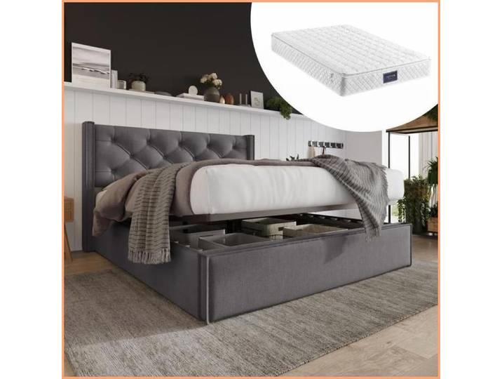 Polsterbett 140x200cm avec Matelas 620 Fédérations - Bettgestell Hydraulique Stauraum - Gris