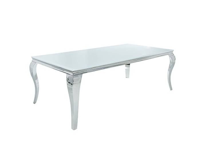 Riess Ambiente Esstisch MODERN BAROCK 200cm - weiß Silber - Opalglas 10 Sitzplätze, hochwertig, glamouröses Flair, Edelstahlgestell