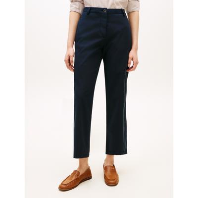 Chinohose TOMMY HILFIGER "CO GMD SLIM STRAIGHT CHINO", Damen, Gr. 42, N-Gr, schwarz night navy, Web, Obermaterial: 65% Baumwolle, 33% Lyocell, 2% Elasthan, unifarben, straight fit lang, Hosen Chinohose, mit mittlerer Leibhöhe
