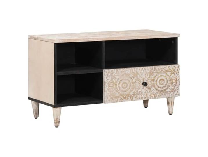 Makastle TV-Schrank 80 x 33,5 x 46 cm Weiß Massivholz Mango mit Schublade und Regalfächern