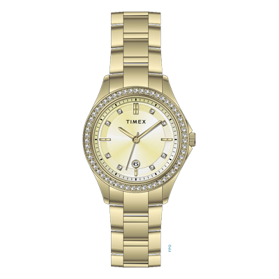 Quarzuhr TIMEX "Celine", goldfarben, champagnerfarben, goldfarben, champagnerfarben, Armbanduhren, Damen, goldfarben, Quarzuhr, Armbanduhr, Damenuhr, Edelstahlarmband, analog, Tag
