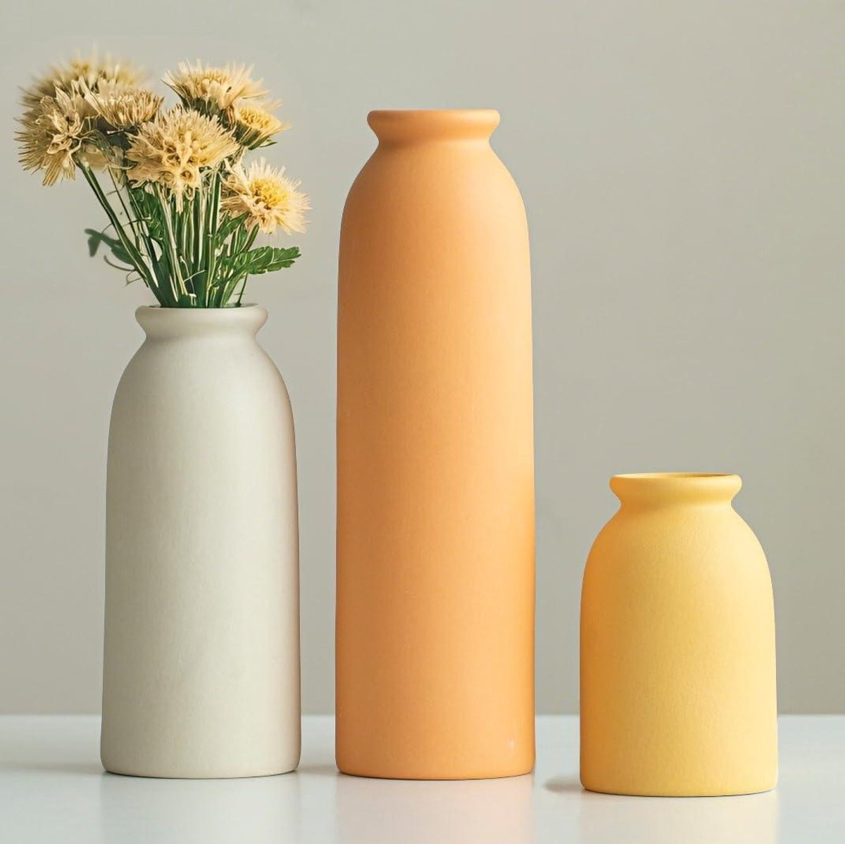 Set van 3 Decoratieve Keramische Vazen in Scandinavische Boho Stijl - Wit
