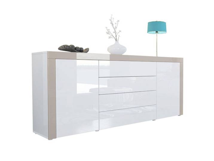 SIDEBOARD La Paz Weiß Hochglanz / Sandgrau Hochglanz