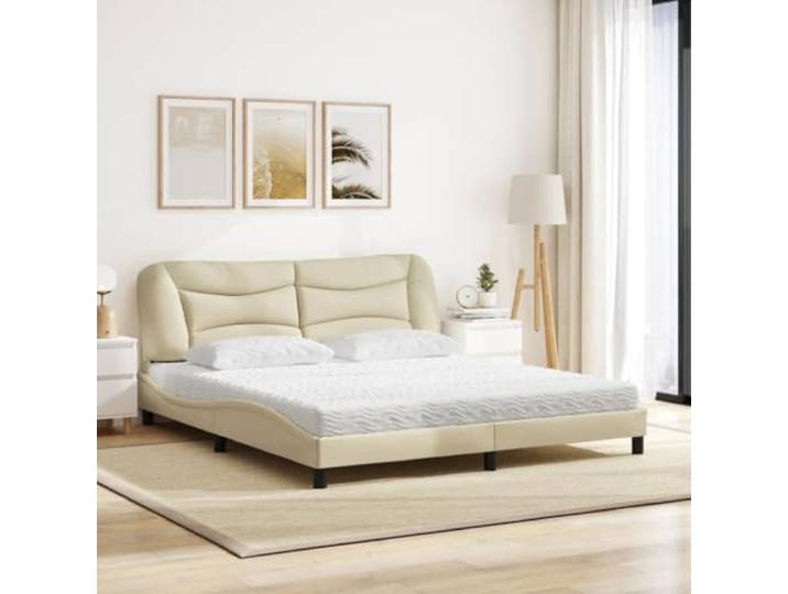 KTHLBRH Bett mit Matratze Hvar Creme 180 x 200 cm aus Stoff Lattenrost inklusive, PU-Schaum 22D, Härte H2 und H3, gewelltes Design