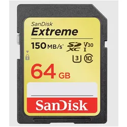 Sandisk Extreme (64 GB, SDXC, U3, UHS-I), Speicherkarte, Schwarz, Gold, Rot