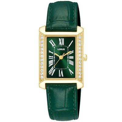 Quarzuhr LORUS "Classic Quarz", grün, goldfarben, Armbanduhren, Damen, Quarzuhr, Armbanduhr, Damenuhr, Lederarmband, analog