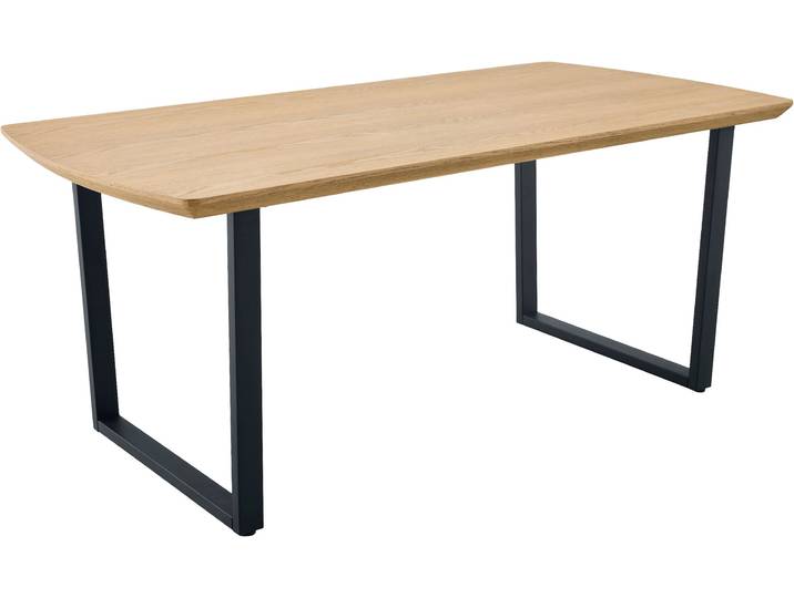 Esstisch HELA WANDSBEK , eiche hell, schwarz, eiche hell, B:180cm H:76cm T:90cm, Tische, Esstisch, U-Gestell, feste Platte 46mm, Echtholz furniert, Schweizer Kante