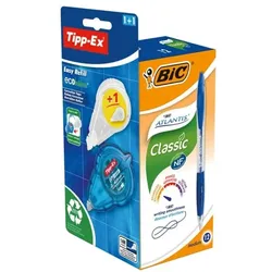 BIC 12er-Pack Druckkugelschreiber »Atlantis Classic« + Korrekturroller »Easy Refill blau