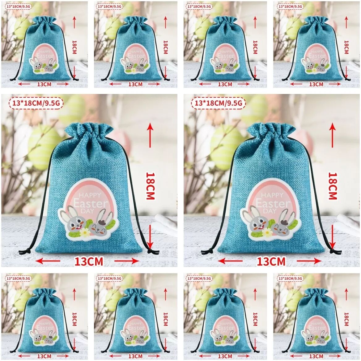 INF 2026 Ostern Süßigkeiten Beutel, Sackleinen Kordelzug Geschenkbeutel für Osterparty Gefälligkeiten - 10er Pack Blau