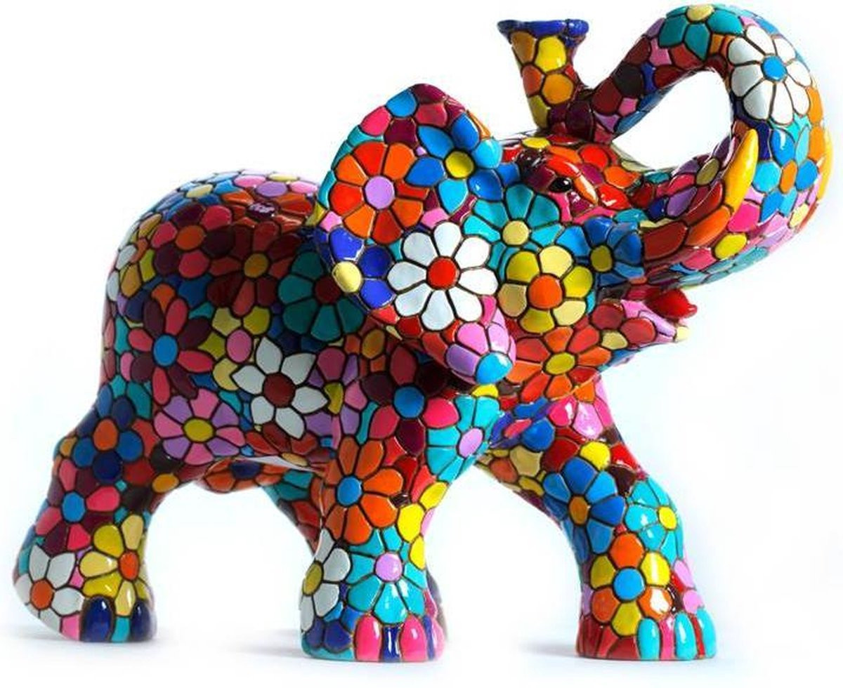 Barcino Design Barcelona mozaïek olifant met bloemdesign, 17 cm